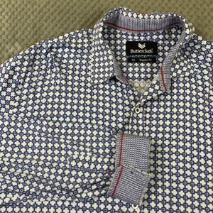 Buttercloth Shirt Mens‎ XL Blue Purple Geometric Regular Fit 6-Way Stretch